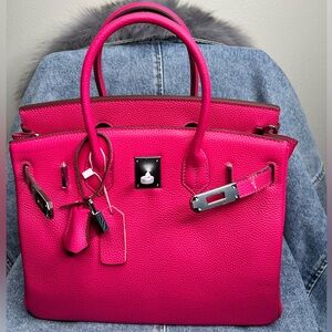 (Togo Leather) Pink Genuine Leather Sloan Handbag 30cm silver hardware